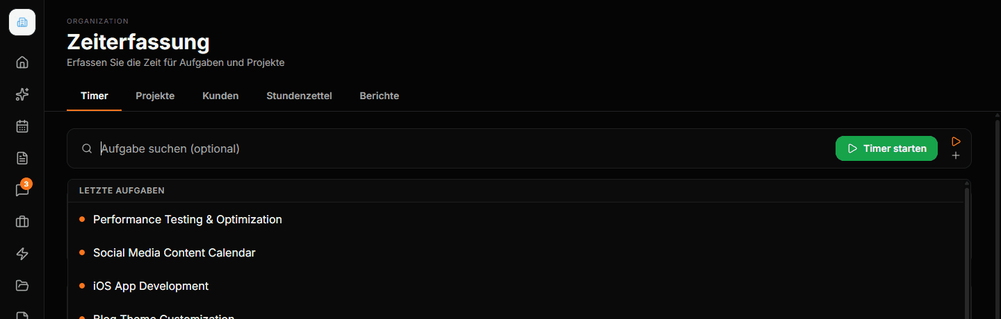 Open task picker showing recent and all tasks